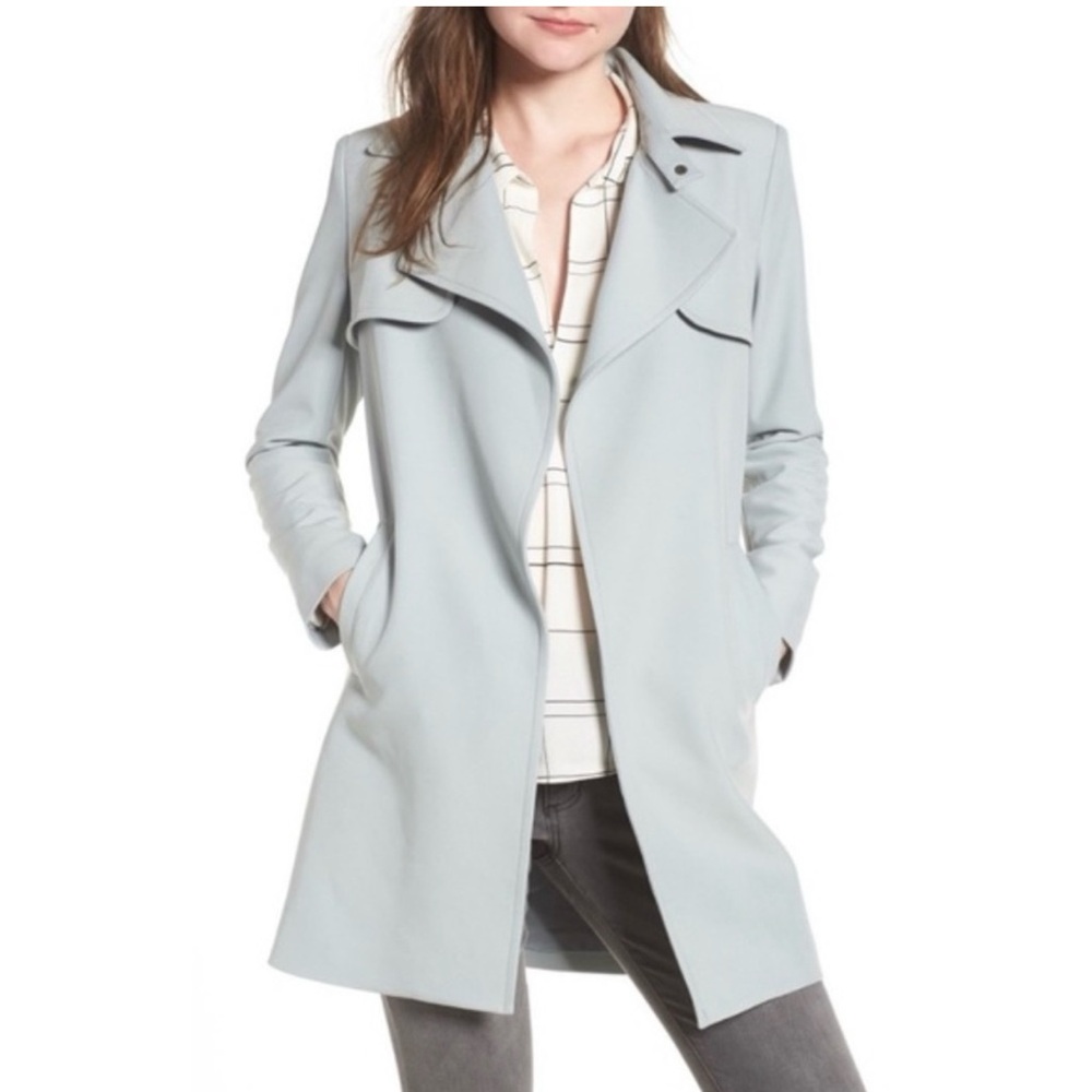 Mural Blue Draped Trench Coat